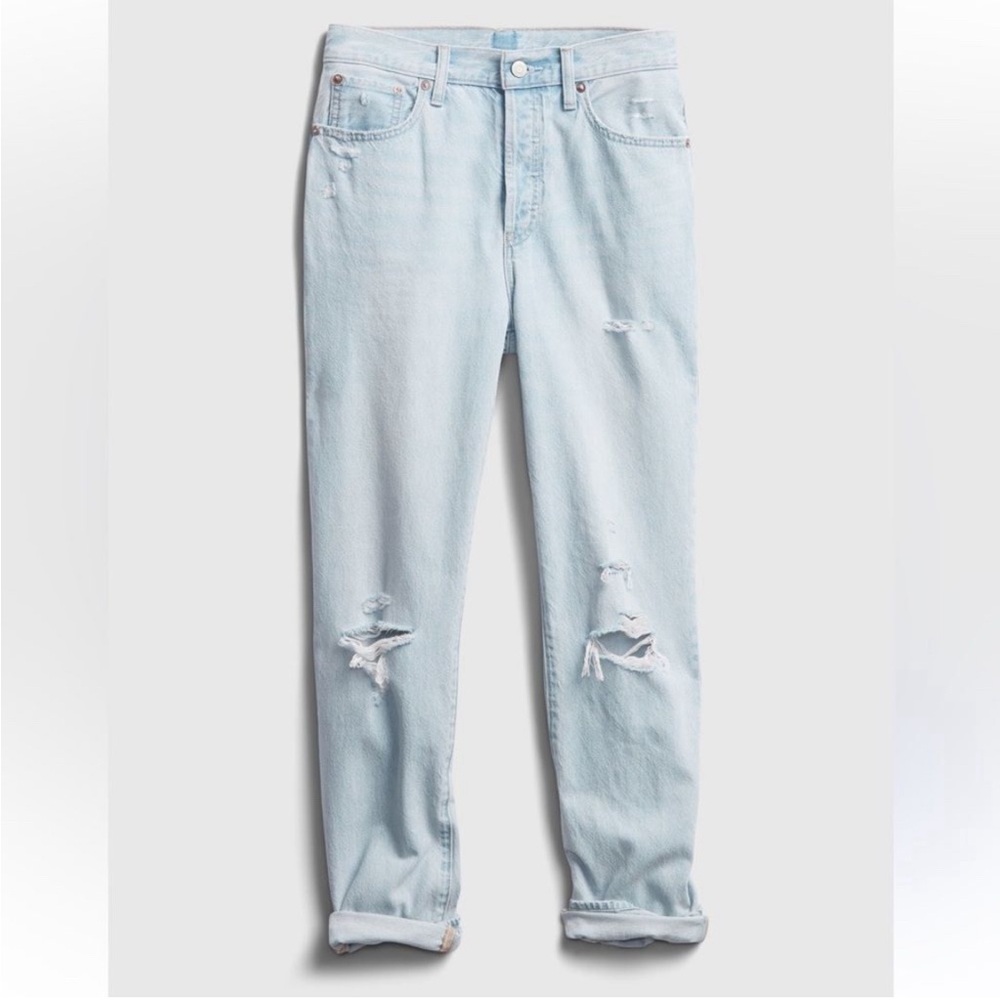 GAP Boyfriend Distressed Straight Leg Light Blue Wash Ankle Denim Jeans 6/28
